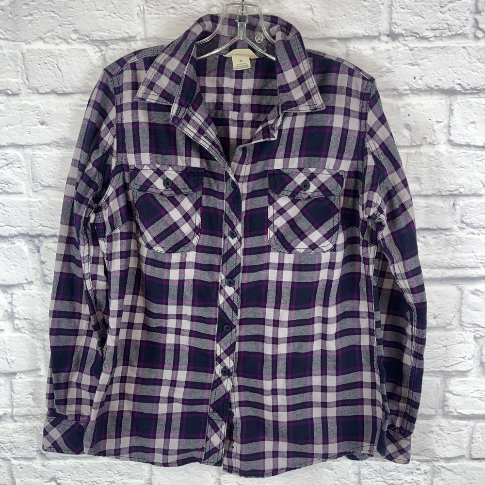 Duluth Trading Women's Purple Plaid Flannel Long Sleeve Top Size Medium